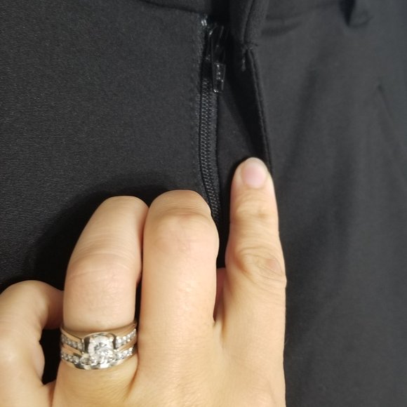 Vero Moda | Black Flocked Tuxedo Stripe Side Dress Pants Straight Ankle Leg M - Picture 3 of 13